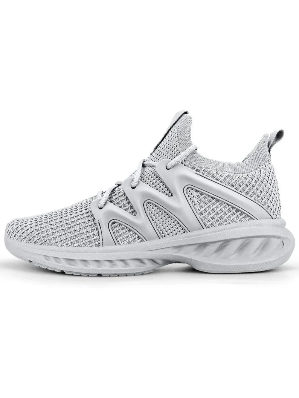 👑Men's Light Grey Mesh Slip On Lightweight Lace up Breathable Sneakers